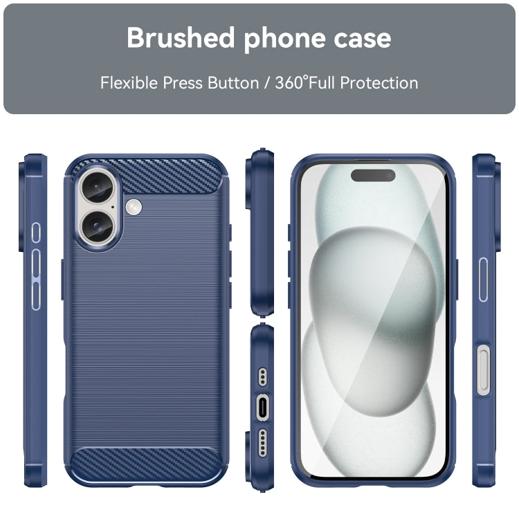 For iPhone 16 Plus Brushed Texture Carbon Fiber TPU Phone Case