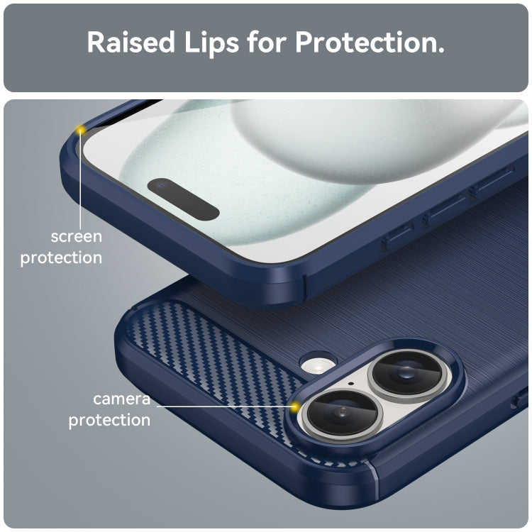 For iPhone 16 Plus Brushed Texture Carbon Fiber TPU Phone Case