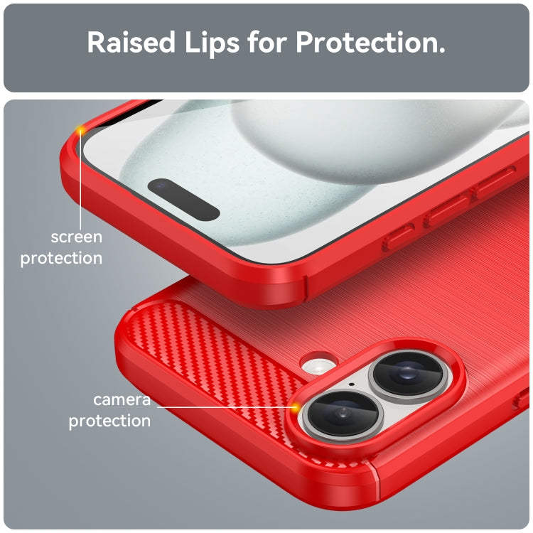 For iPhone 16 Plus Brushed Texture Carbon Fiber TPU Phone Case