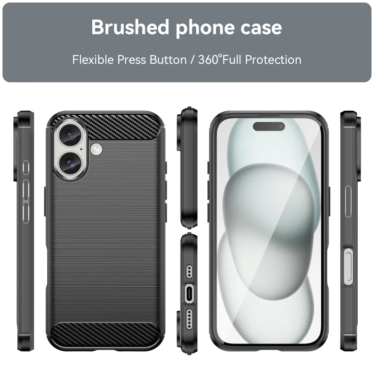 For iPhone 16 Plus Brushed Texture Carbon Fiber TPU Phone Case