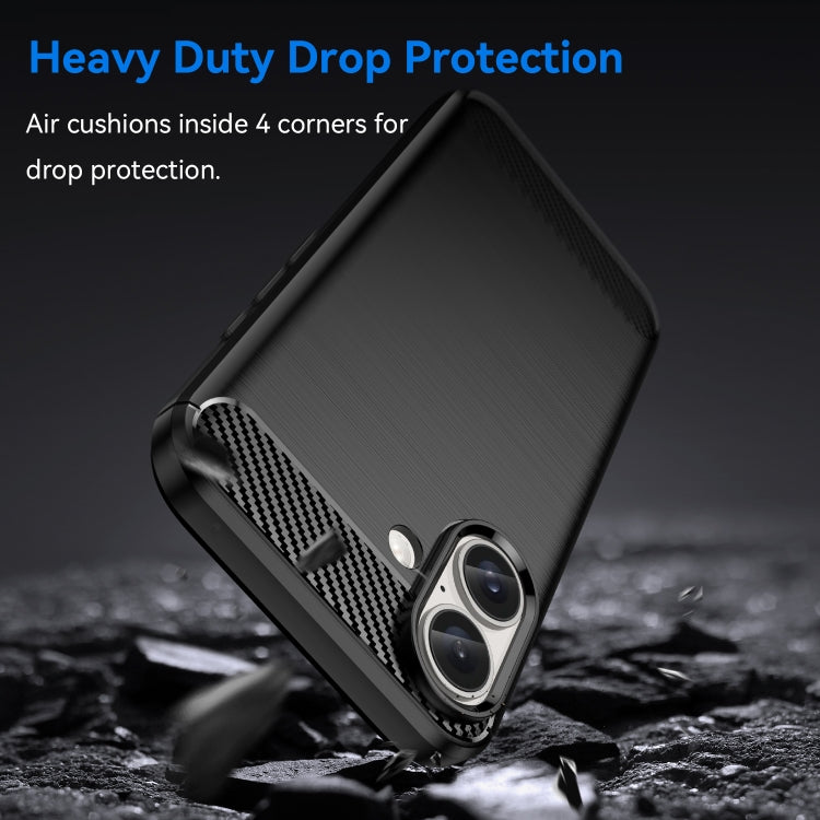 For iPhone 16 Plus Brushed Texture Carbon Fiber TPU Phone Case