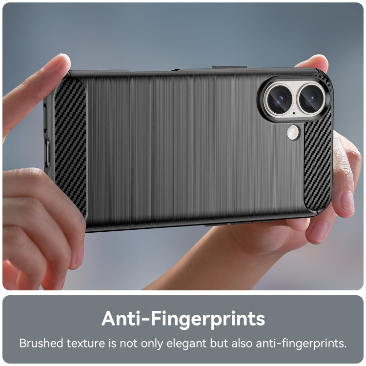 For iPhone 16 Plus Brushed Texture Carbon Fiber TPU Phone Case