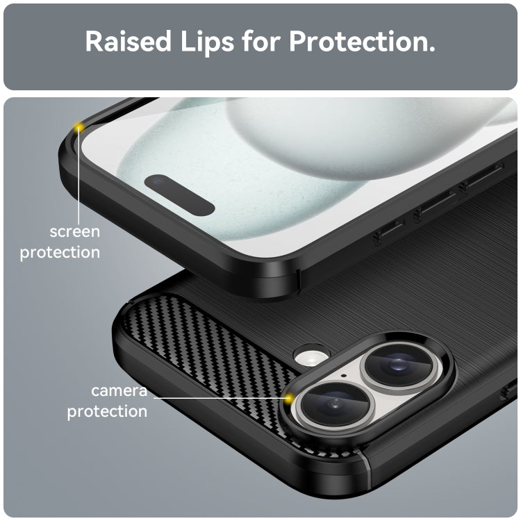 For iPhone 16 Plus Brushed Texture Carbon Fiber TPU Phone Case