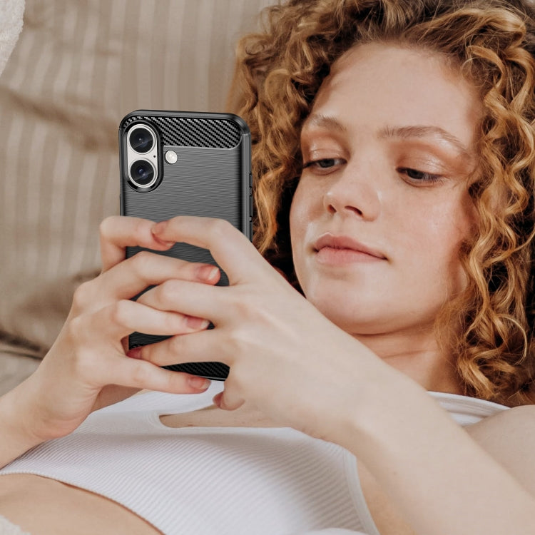 For iPhone 16 Plus Brushed Texture Carbon Fiber TPU Phone Case