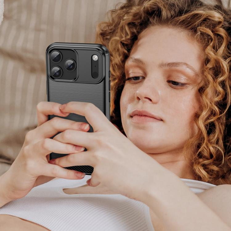 For iPhone 17 Pro Max Brushed Texture Carbon Fiber TPU Phone Case