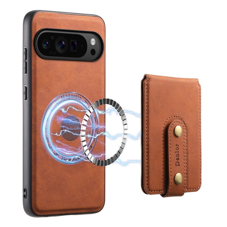 For Google Pixel 9 Pro Denior D14 NK Retro Pattern MagSafe Magnetic Card Holder Leather Phone Case