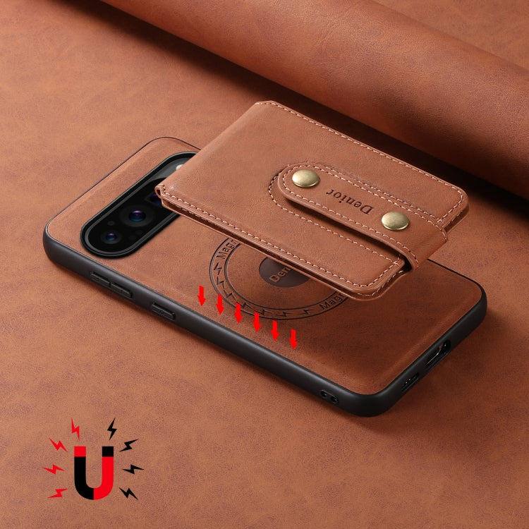 For Google Pixel 9 Pro Denior D14 NK Retro Pattern MagSafe Magnetic Card Holder Leather Phone Case