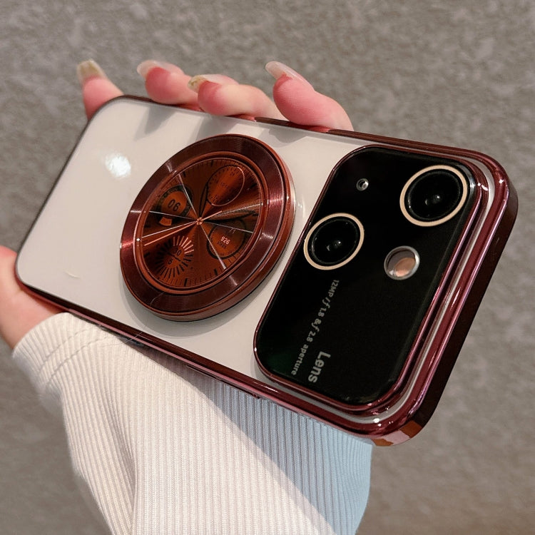 For iPhone 14 Electroplated Large Window Bracket PC Phone Case