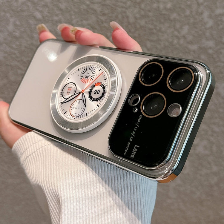 For iPhone 12 Pro Max Electroplated Large Window Bracket PC Phone Case