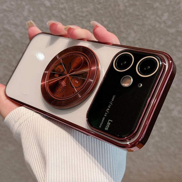 For iPhone 11 Electroplated Large Window Bracket PC Phone Case