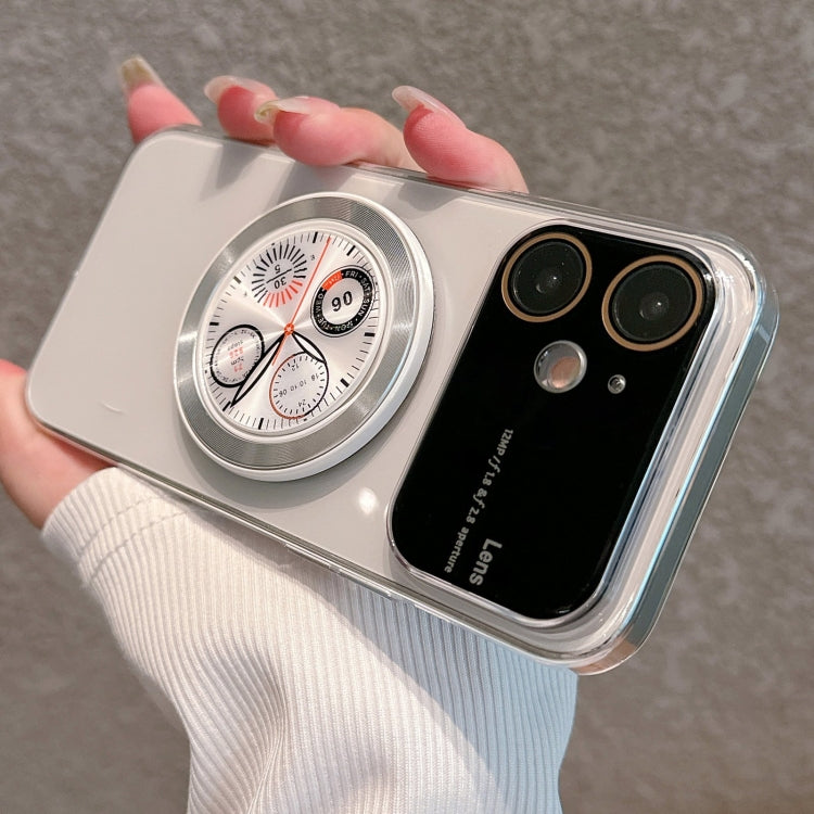 For iPhone 11 Electroplated Large Window Bracket PC Phone Case