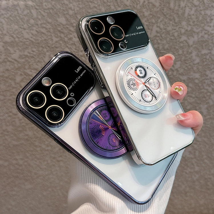 For iPhone 11 Pro Max Electroplated Large Window Bracket PC Phone Case