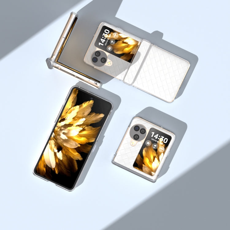 For OPPO Find N3 Flip 3 in 1 Woven Texture Transparent Frame PU Phone Case