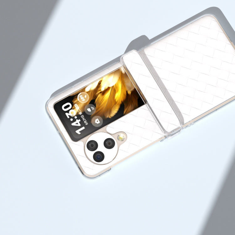 For OPPO Find N3 Flip 3 in 1 Woven Texture Transparent Frame PU Phone Case