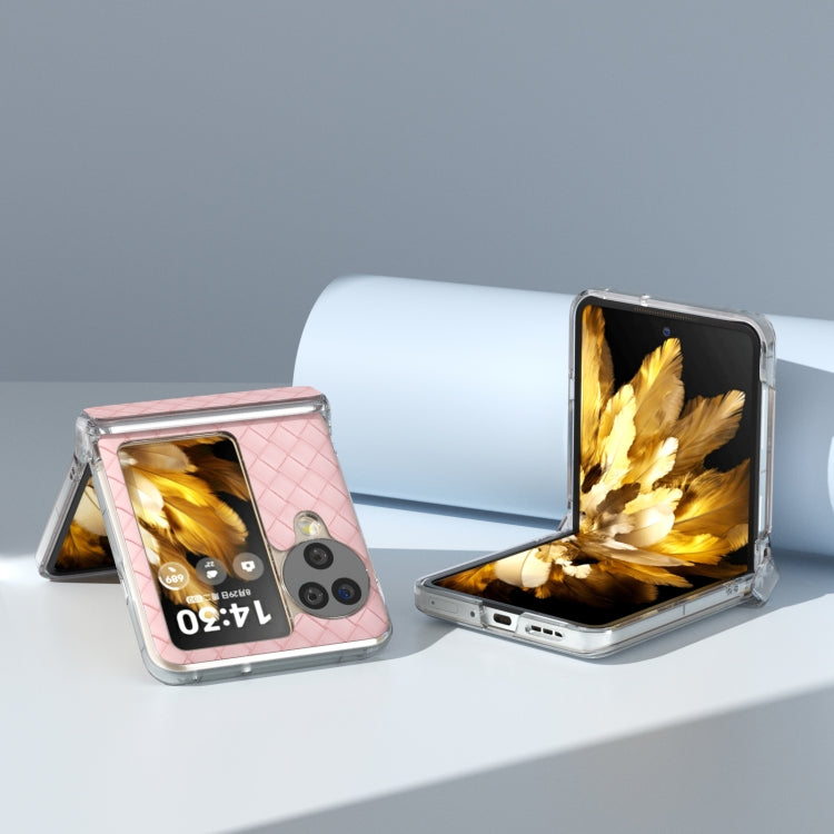 For OPPO Find N3 Flip 3 in 1 Woven Texture Transparent Frame PU Phone Case