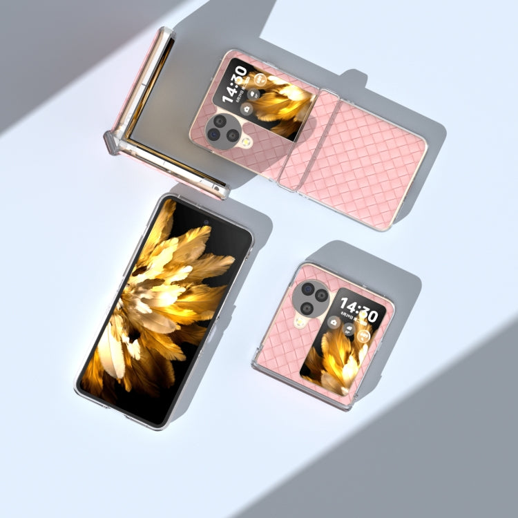 For OPPO Find N3 Flip 3 in 1 Woven Texture Transparent Frame PU Phone Case