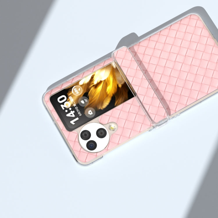 For OPPO Find N3 Flip 3 in 1 Woven Texture Transparent Frame PU Phone Case