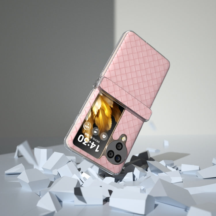 For OPPO Find N3 Flip 3 in 1 Woven Texture Transparent Frame PU Phone Case