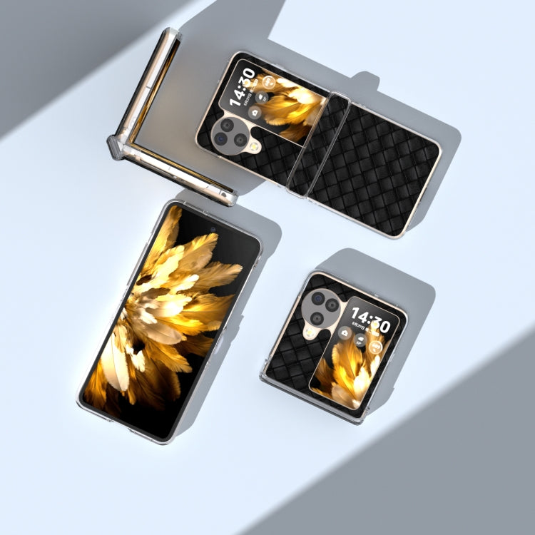 For OPPO Find N3 Flip 3 in 1 Woven Texture Transparent Frame PU Phone Case