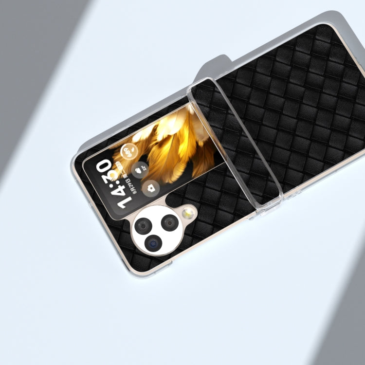 For OPPO Find N3 Flip 3 in 1 Woven Texture Transparent Frame PU Phone Case