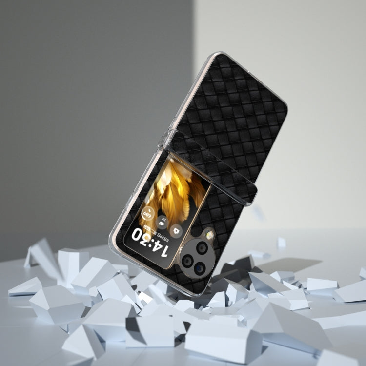 For OPPO Find N3 Flip 3 in 1 Woven Texture Transparent Frame PU Phone Case