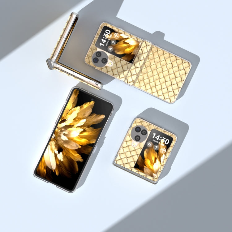 For OPPO Find N3 Flip 3 in 1 Woven Texture Transparent Frame PU Phone Case