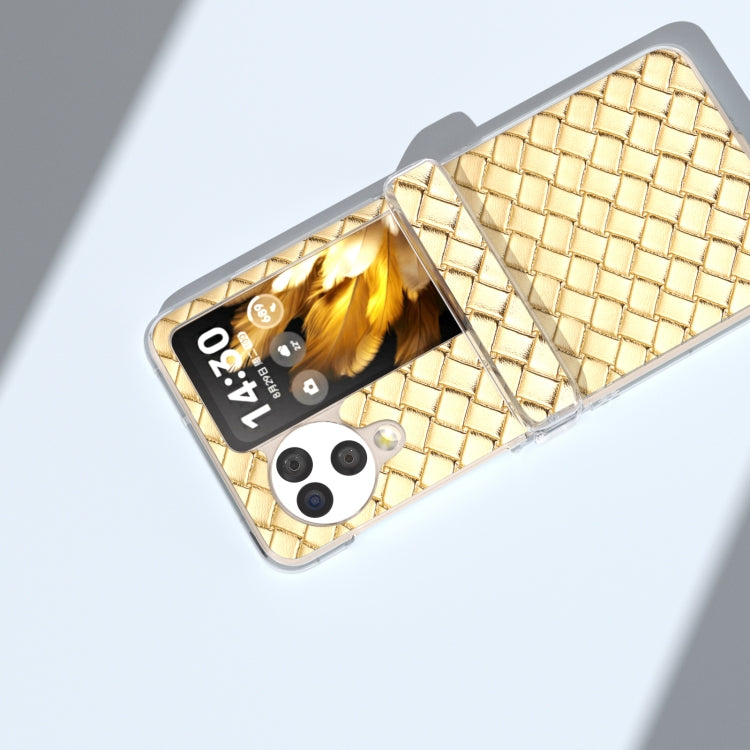 For OPPO Find N3 Flip 3 in 1 Woven Texture Transparent Frame PU Phone Case