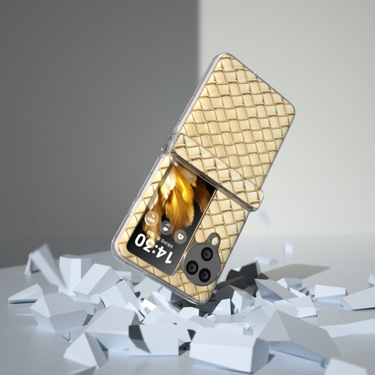 For OPPO Find N3 Flip 3 in 1 Woven Texture Transparent Frame PU Phone Case