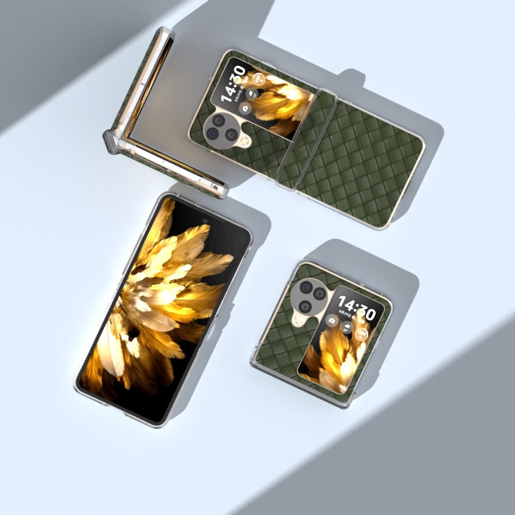 For OPPO Find N3 Flip 3 in 1 Woven Texture Transparent Frame PU Phone Case