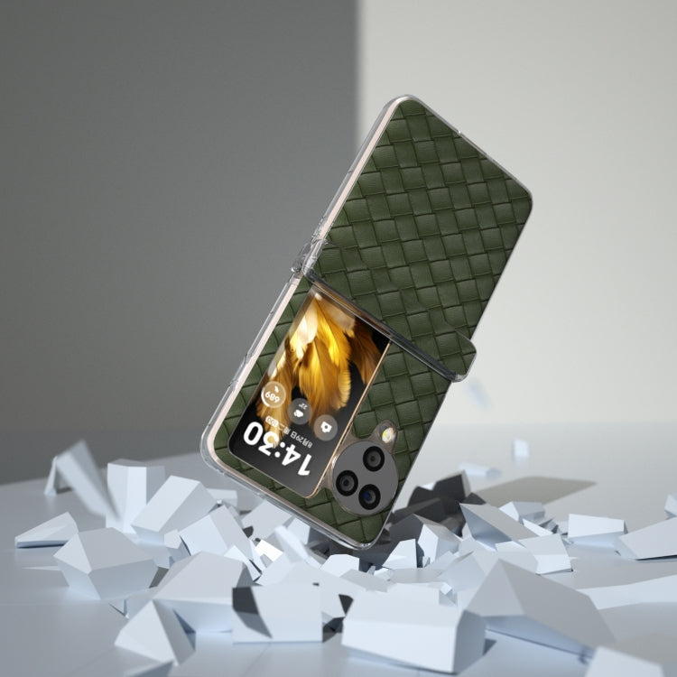 For OPPO Find N3 Flip 3 in 1 Woven Texture Transparent Frame PU Phone Case