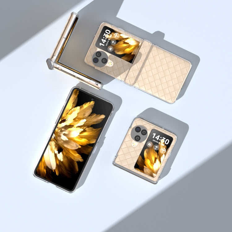 For OPPO Find N3 Flip 3 in 1 Woven Texture Transparent Frame PU Phone Case