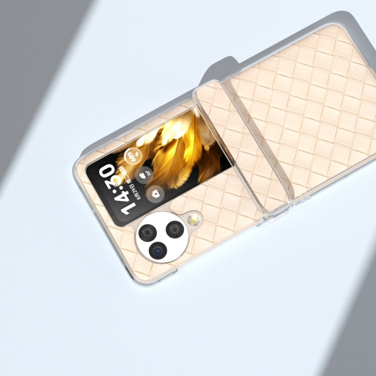 For OPPO Find N3 Flip 3 in 1 Woven Texture Transparent Frame PU Phone Case