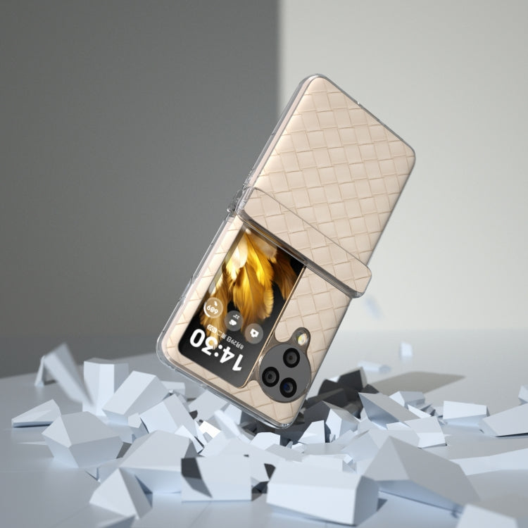 For OPPO Find N3 Flip 3 in 1 Woven Texture Transparent Frame PU Phone Case