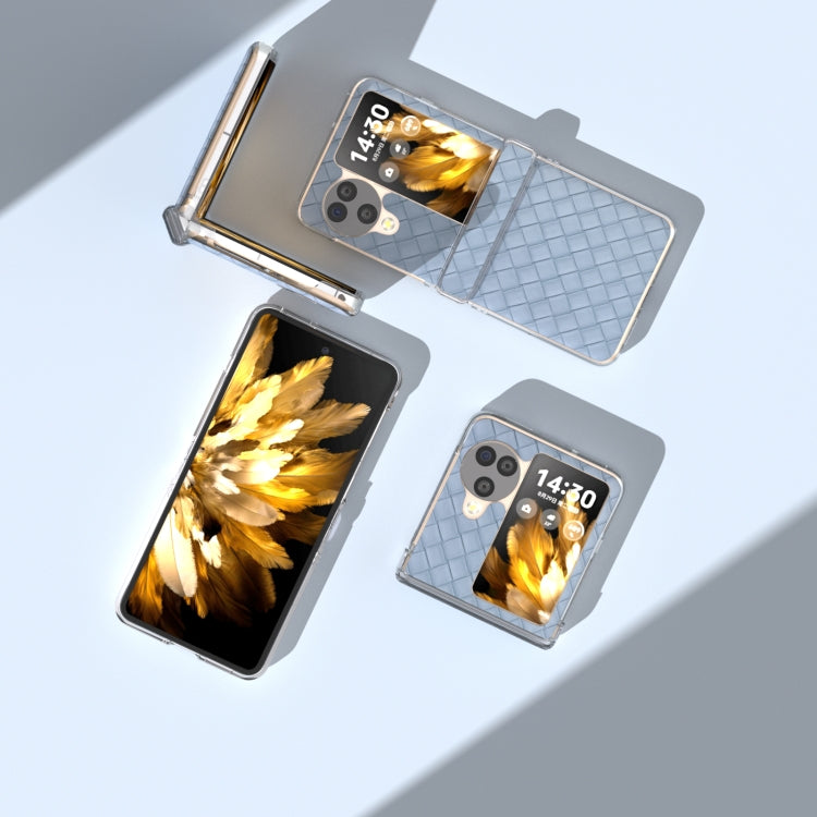 For OPPO Find N3 Flip 3 in 1 Woven Texture Transparent Frame PU Phone Case