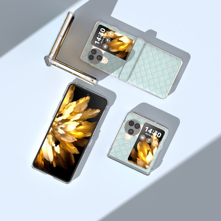 For OPPO Find N3 Flip 3 in 1 Woven Texture Transparent Frame PU Phone Case