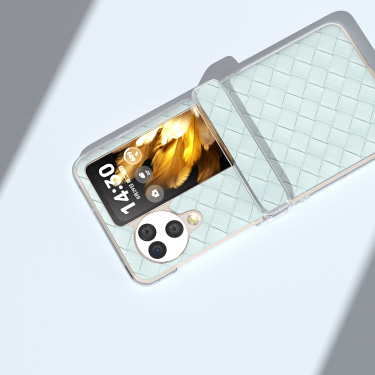 For OPPO Find N3 Flip 3 in 1 Woven Texture Transparent Frame PU Phone Case