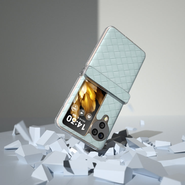 For OPPO Find N3 Flip 3 in 1 Woven Texture Transparent Frame PU Phone Case