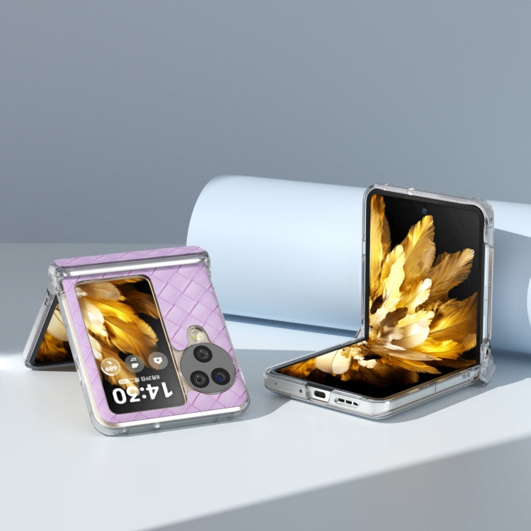 For OPPO Find N3 Flip 3 in 1 Woven Texture Transparent Frame PU Phone Case