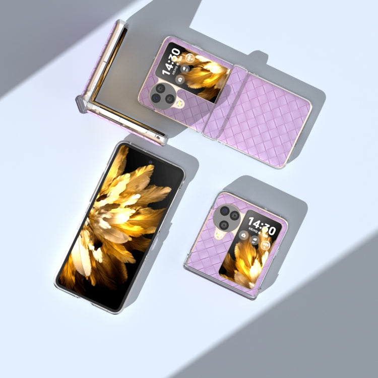 For OPPO Find N3 Flip 3 in 1 Woven Texture Transparent Frame PU Phone Case