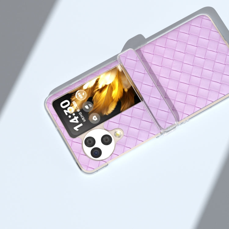 For OPPO Find N3 Flip 3 in 1 Woven Texture Transparent Frame PU Phone Case