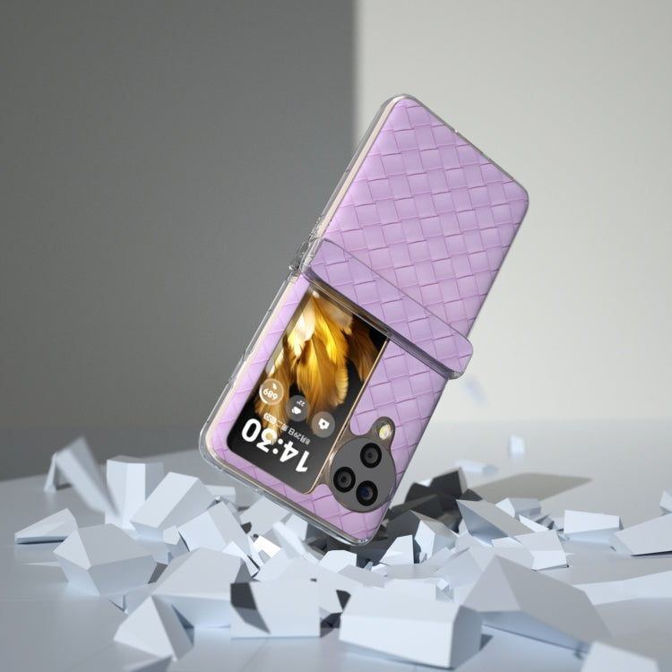 For OPPO Find N3 Flip 3 in 1 Woven Texture Transparent Frame PU Phone Case