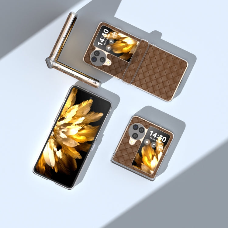 For OPPO Find N3 Flip 3 in 1 Woven Texture Transparent Frame PU Phone Case