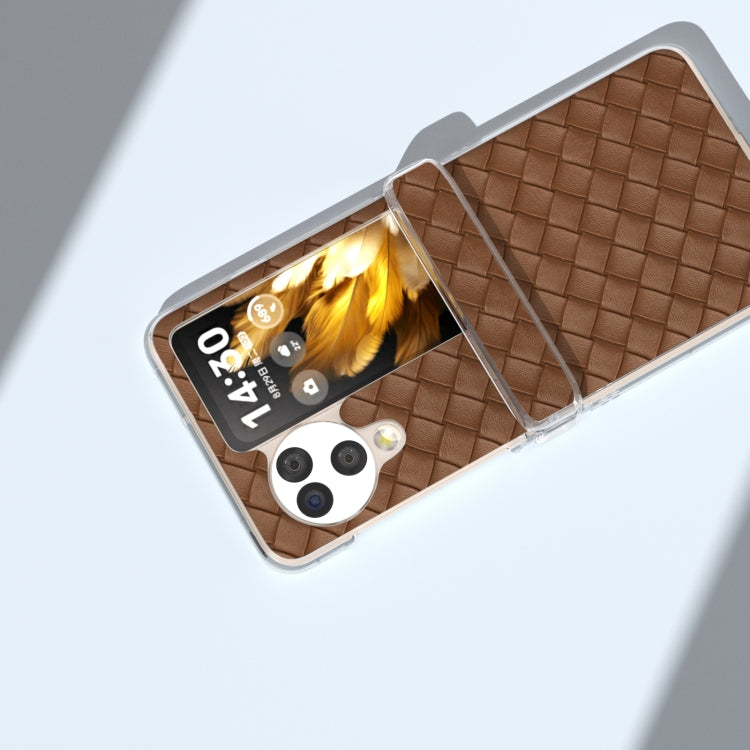For OPPO Find N3 Flip 3 in 1 Woven Texture Transparent Frame PU Phone Case