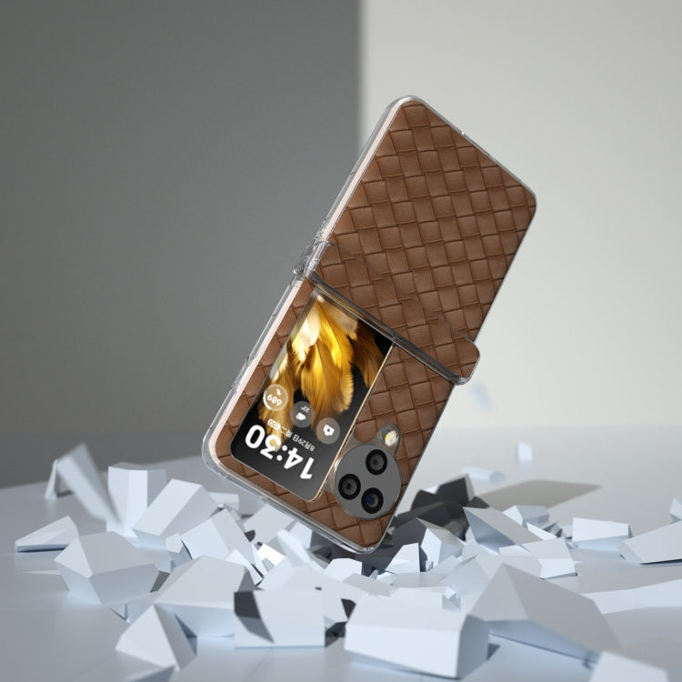 For OPPO Find N3 Flip 3 in 1 Woven Texture Transparent Frame PU Phone Case