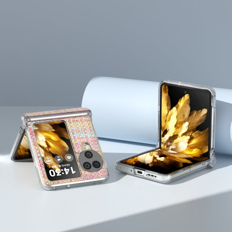 For OPPO Find N3 Flip 3 in 1 Colorful Rhombic Texture Transparent Frame PU Phone Case