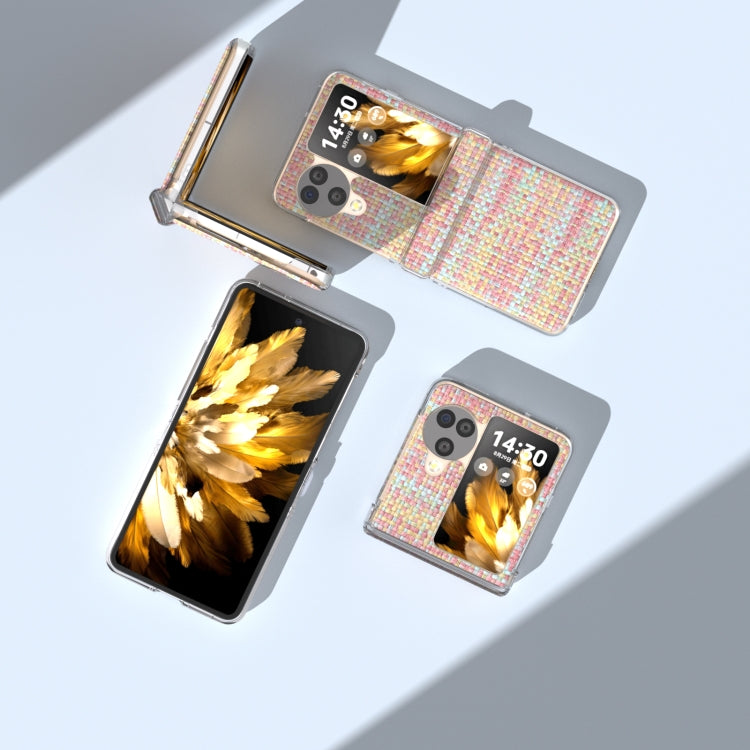 For OPPO Find N3 Flip 3 in 1 Colorful Rhombic Texture Transparent Frame PU Phone Case