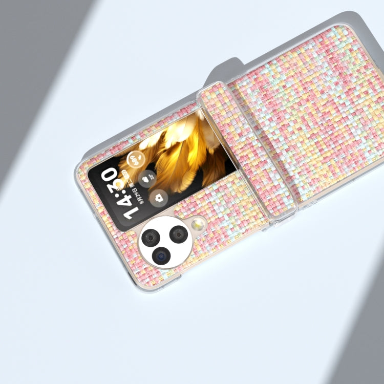 For OPPO Find N3 Flip 3 in 1 Colorful Rhombic Texture Transparent Frame PU Phone Case