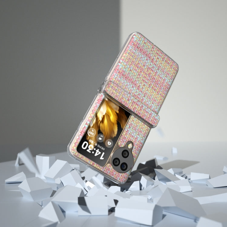For OPPO Find N3 Flip 3 in 1 Colorful Rhombic Texture Transparent Frame PU Phone Case