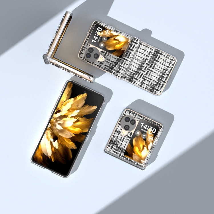 For OPPO Find N3 Flip 3 in 1 Colorful Rhombic Texture Transparent Frame PU Phone Case
