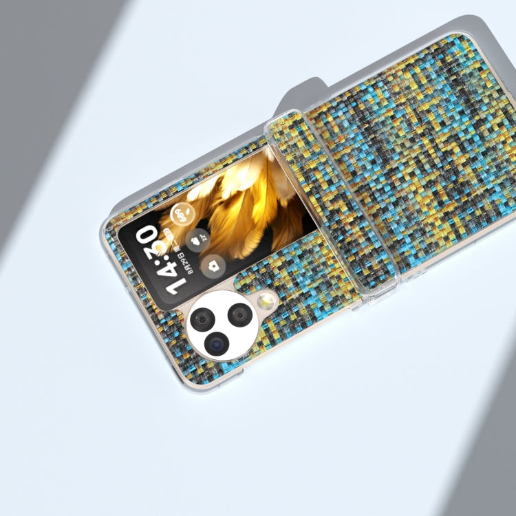 For OPPO Find N3 Flip 3 in 1 Colorful Rhombic Texture Transparent Frame PU Phone Case